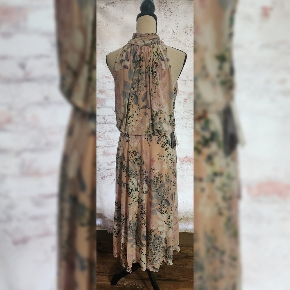 Adrianna Papell Watercolor Floral Print Halter Neck Sleeveless Midi Dress Size12 - Picture 6 of 6